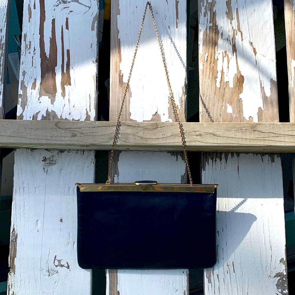 Vintage navy blue leather clutch ETRA